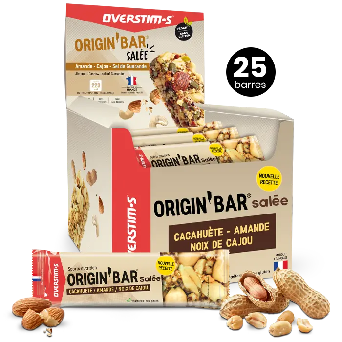 OVERSTIM.s Origin' Bar | Flavor - Salty (Almonds, Cashew nuts) | Display unit 25 bars