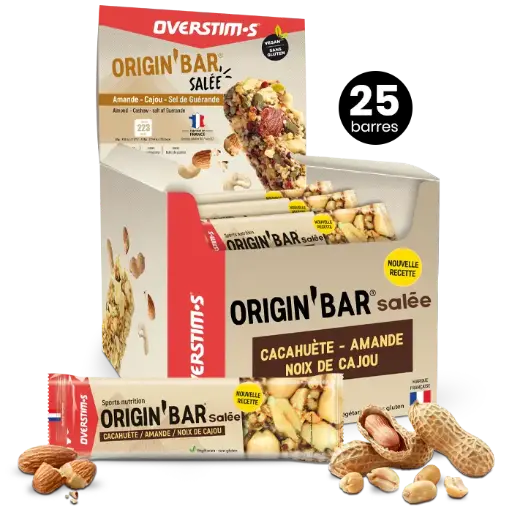 OVERSTIM.s Origin' Bar | Flavor - Salty (Almonds, Cashew nuts) | Display unit 25 bars